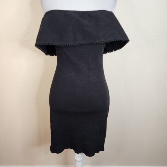 WAYF Women's Black Ribbed Off the Shoulder Mini Bodycon Dress Size Medium Sheath - Picture 2 of 7